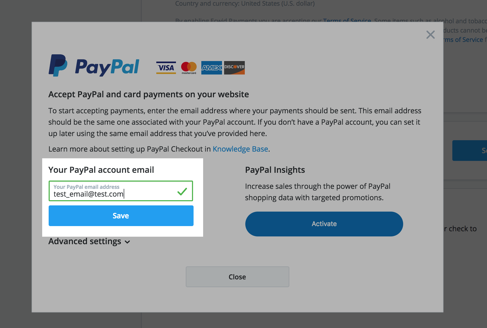Supported PayPal options